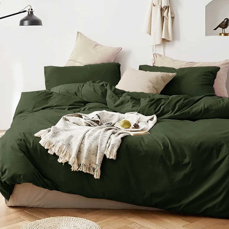 ETDIFFE Dark Green Full Size Comforter  3pc Soft Farmhouse Olive Bedding Set & Collection  Lightweight All Season Microfiber Down Alternative Bed Comforter with 2 Pillow Shams for Women Men - Image 2